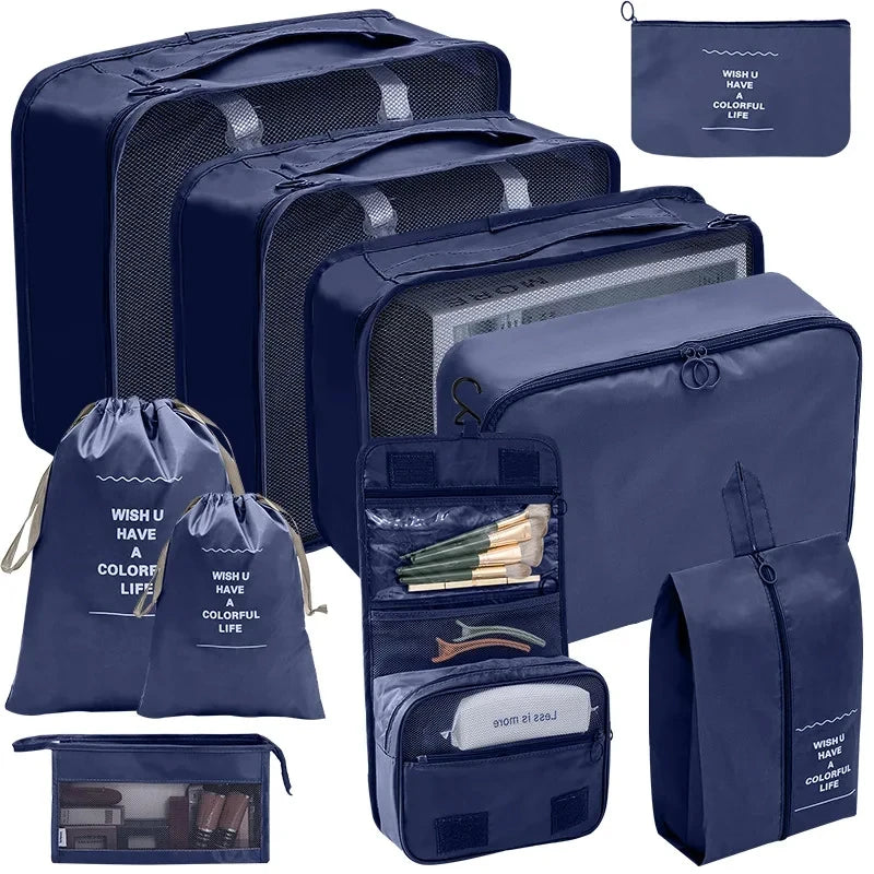 10/7 Pcs Set Travel Organizer Storage Bags Suitcase Packing Cubes Cases Portable Wardrobe Luggage Clothes Shoe Pouch Fold