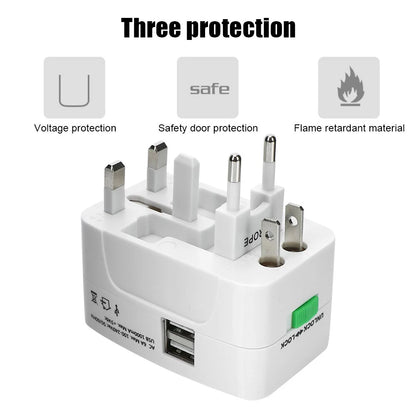Portable AU US UK EU Converter All in One International Plug Adapter 2 USB Type C Ports World Travel AC Power Charger Adapter
