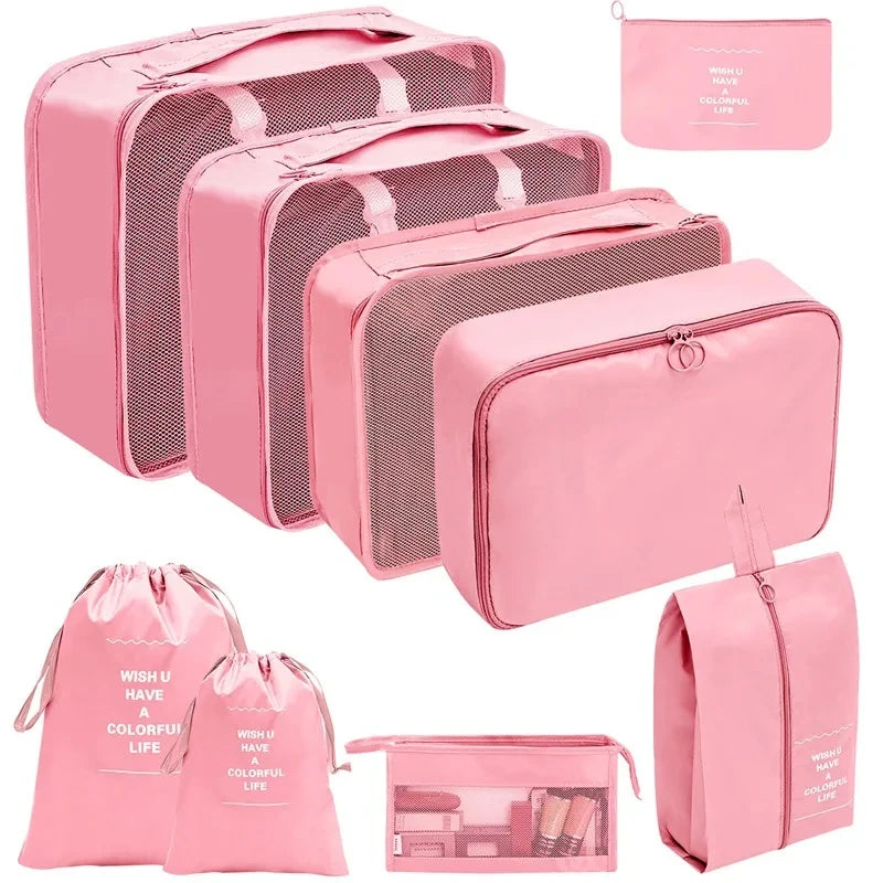 10/7 Pcs Set Travel Organizer Storage Bags Suitcase Packing Cubes Cases Portable Wardrobe Luggage Clothes Shoe Pouch Fold