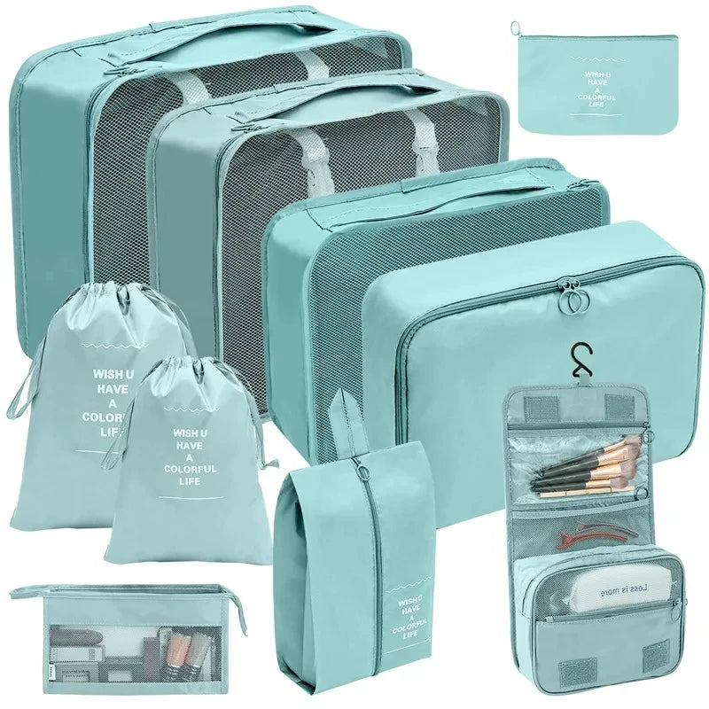 10/7 Pcs Set Travel Organizer Storage Bags Suitcase Packing Cubes Cases Portable Wardrobe Luggage Clothes Shoe Pouch Fold