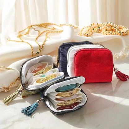 5-Layer Jewelry Storage Bag, Velvet Jewelry Pouch Bags for Watch Bracelet Rings Earring Crystal, Portable Travel Jewelry Case