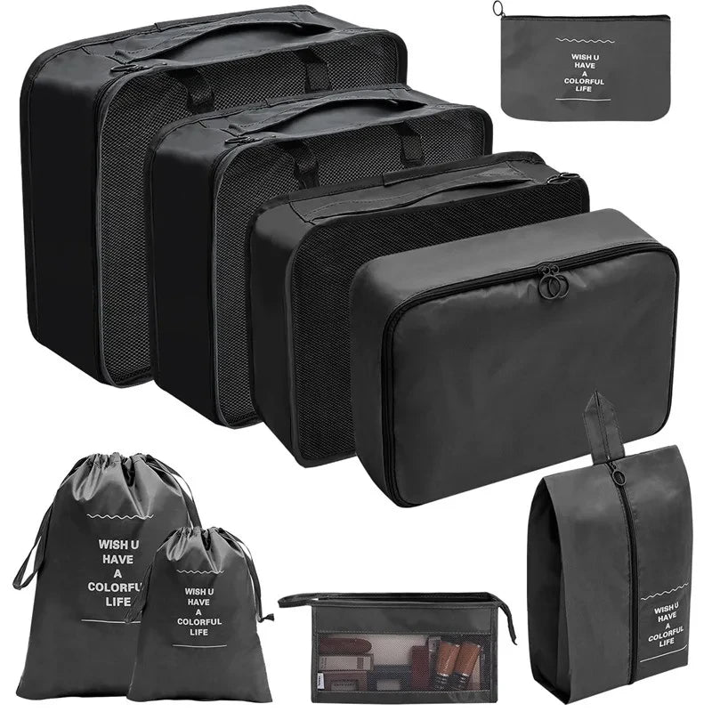 10/7 Pcs Set Travel Organizer Storage Bags Suitcase Packing Cubes Cases Portable Wardrobe Luggage Clothes Shoe Pouch Fold
