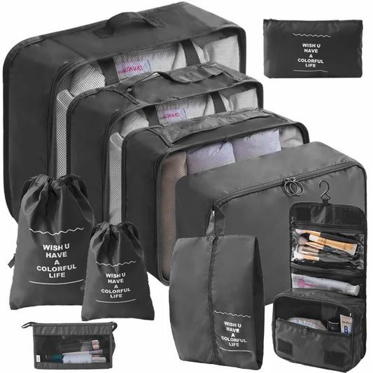10/7 Pcs Set Travel Organizer Storage Bags Suitcase Packing Cubes Cases Portable Wardrobe Luggage Clothes Shoe Pouch Fold