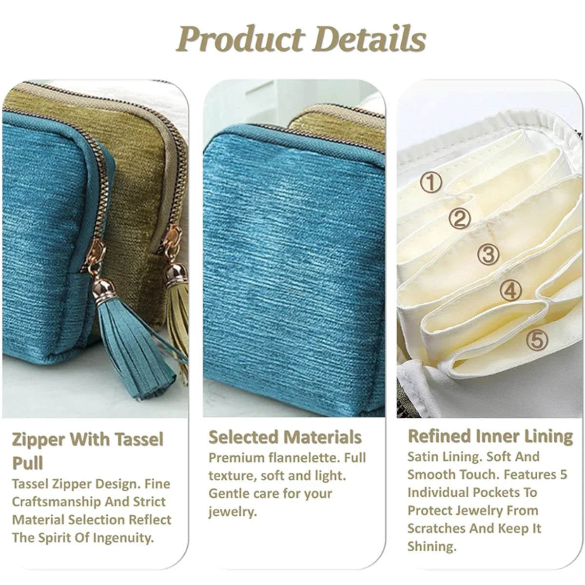 5-Layer Jewelry Storage Bag, Velvet Jewelry Pouch Bags for Watch Bracelet Rings Earring Crystal, Portable Travel Jewelry Case
