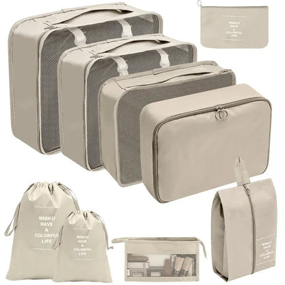 10/7 Pcs Set Travel Organizer Storage Bags Suitcase Packing Cubes Cases Portable Wardrobe Luggage Clothes Shoe Pouch Fold