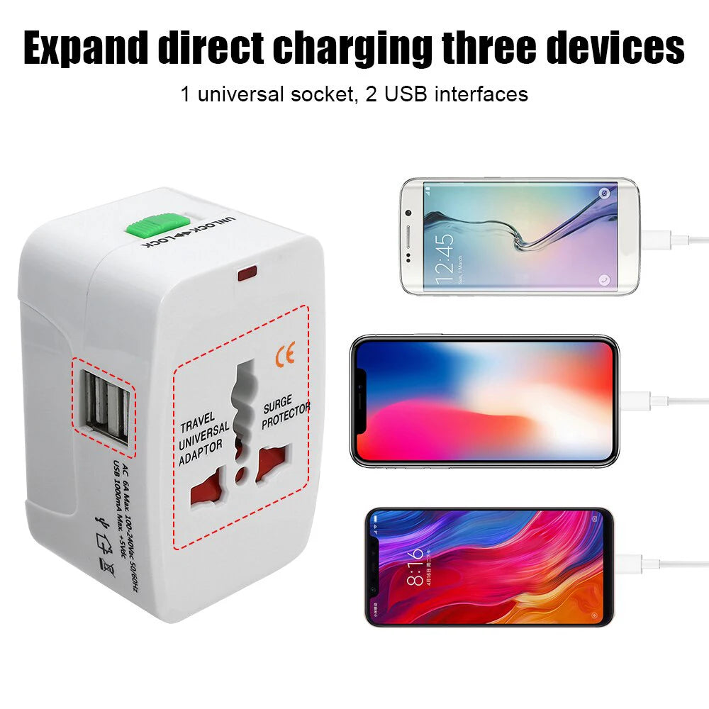 Portable AU US UK EU Converter All in One International Plug Adapter 2 USB Type C Ports World Travel AC Power Charger Adapter