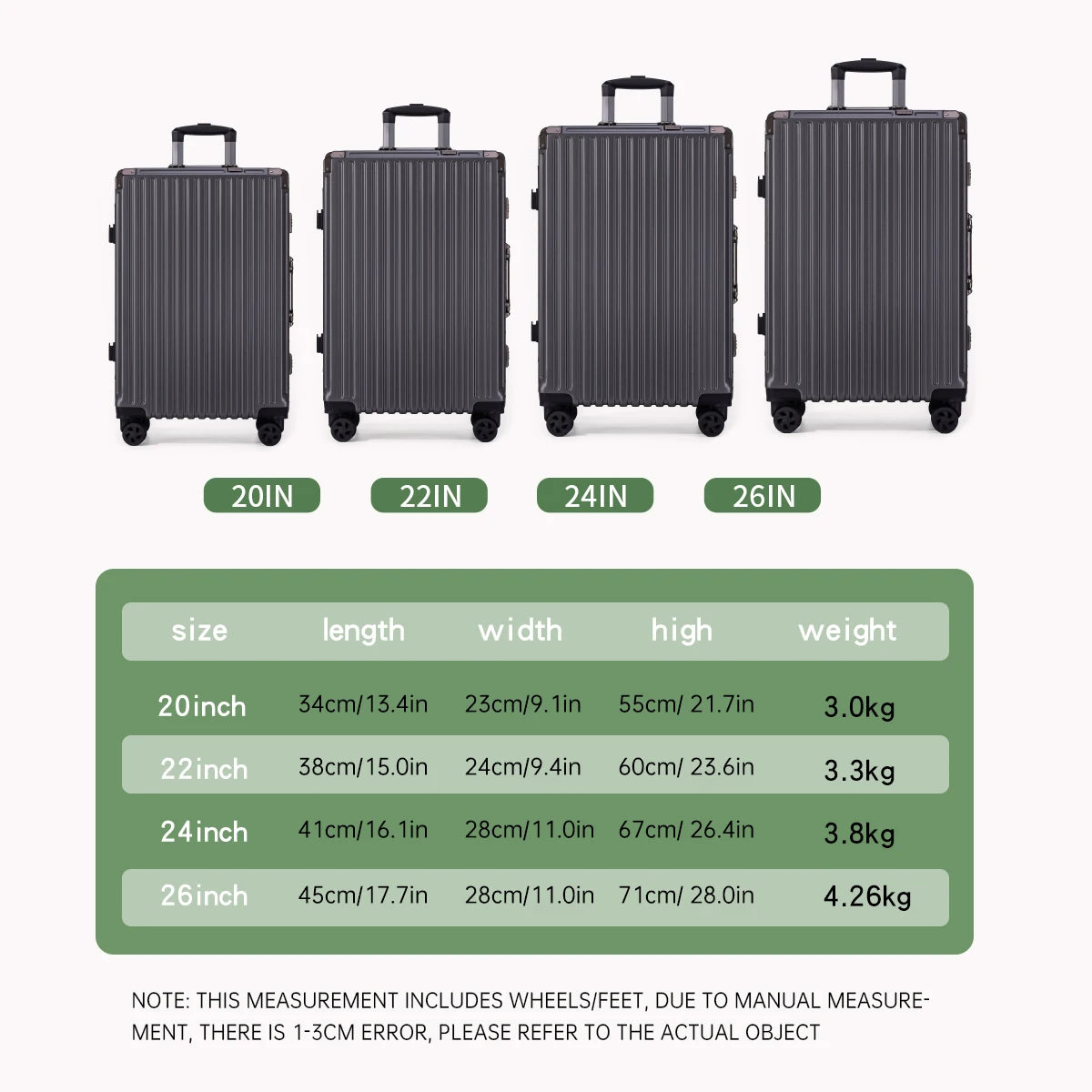Aluminium Frame Rolling Suitcase with USB Port & Combination Lock – 20" to 26"