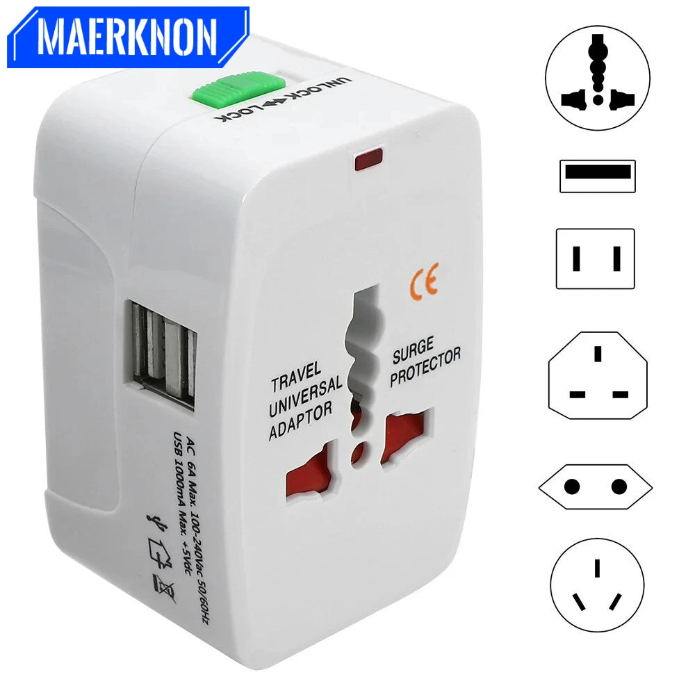 Portable AU US UK EU Converter All in One International Plug Adapter 2 USB Type C Ports World Travel AC Power Charger Adapter