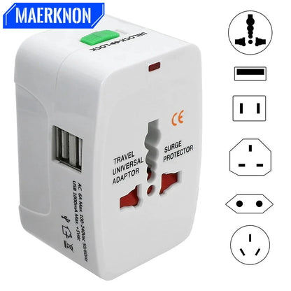 Portable AU US UK EU Converter All in One International Plug Adapter 2 USB Type C Ports World Travel AC Power Charger Adapter