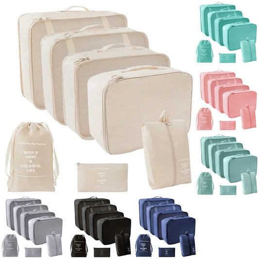 10/7 Pcs Set Travel Organizer Storage Bags Suitcase Packing Cubes Cases Portable Wardrobe Luggage Clothes Shoe Pouch Fold