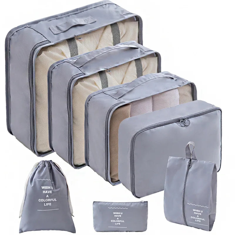 10/7 Pcs Set Travel Organizer Storage Bags Suitcase Packing Cubes Cases Portable Wardrobe Luggage Clothes Shoe Pouch Fold