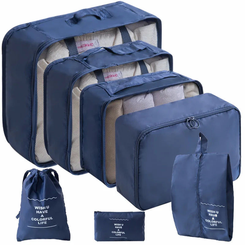 10/7 Pcs Set Travel Organizer Storage Bags Suitcase Packing Cubes Cases Portable Wardrobe Luggage Clothes Shoe Pouch Fold