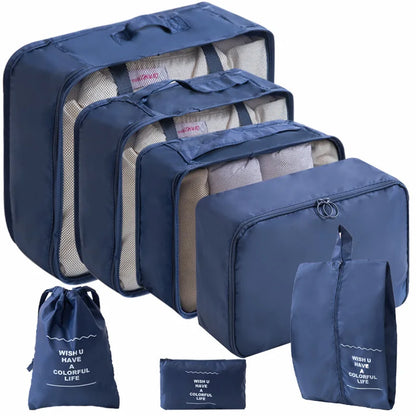 10/7 Pcs Set Travel Organizer Storage Bags Suitcase Packing Cubes Cases Portable Wardrobe Luggage Clothes Shoe Pouch Fold