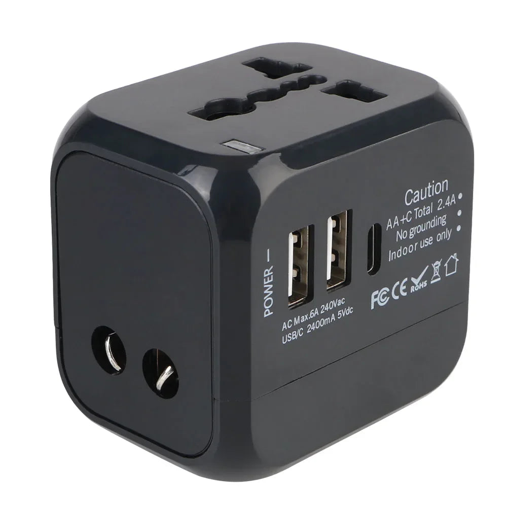All-in-One Wall Travel Charger Adapter - US EU UK AU Plugs with 2 USB & 1 Type C