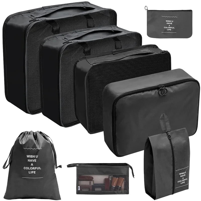 10/7 Pcs Set Travel Organizer Storage Bags Suitcase Packing Cubes Cases Portable Wardrobe Luggage Clothes Shoe Pouch Fold