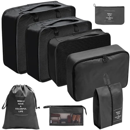 10/7 Pcs Set Travel Organizer Storage Bags Suitcase Packing Cubes Cases Portable Wardrobe Luggage Clothes Shoe Pouch Fold