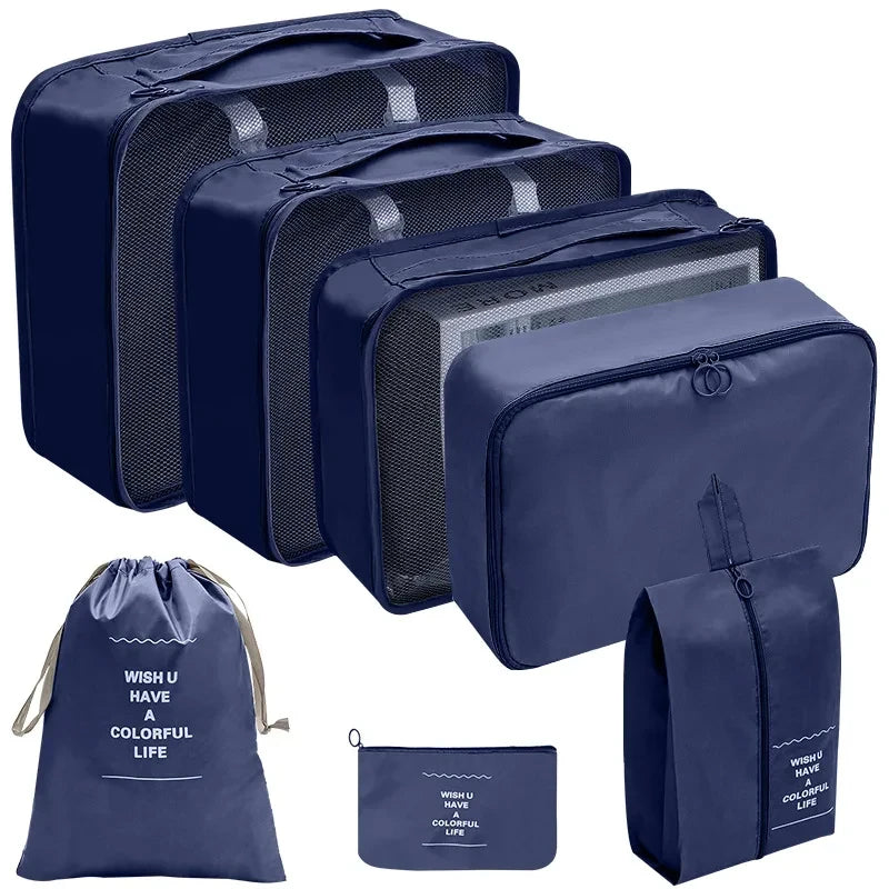 10/7 Pcs Set Travel Organizer Storage Bags Suitcase Packing Cubes Cases Portable Wardrobe Luggage Clothes Shoe Pouch Fold