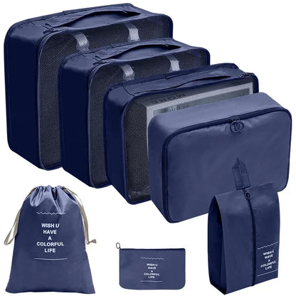 10/7 Pcs Set Travel Organizer Storage Bags Suitcase Packing Cubes Cases Portable Wardrobe Luggage Clothes Shoe Pouch Fold