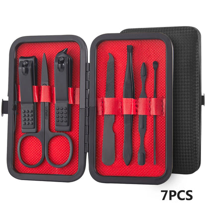 8/12/15/20/24pcs black Nail clipper set Pedicure knife Stainless steel Nail beauty tool Nail Care Trimmer Portable travel box