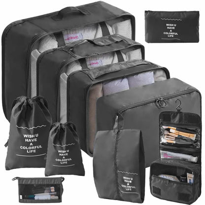 10/7 Pcs Set Travel Organizer Storage Bags Suitcase Packing Cubes Cases Portable Wardrobe Luggage Clothes Shoe Pouch Fold