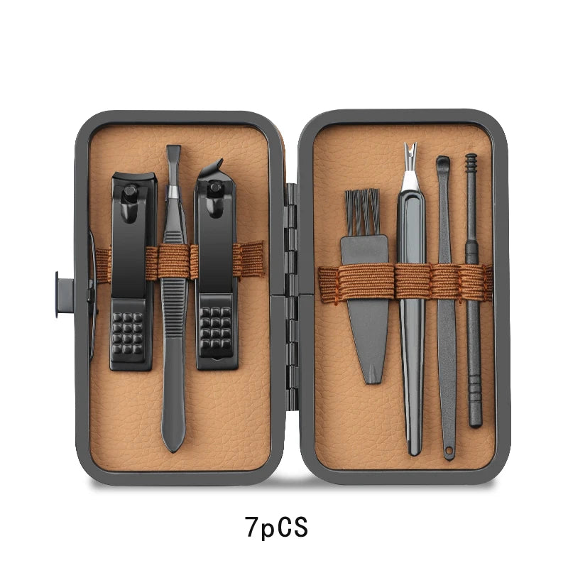 8/12/15/20/24pcs black Nail clipper set Pedicure knife Stainless steel Nail beauty tool Nail Care Trimmer Portable travel box