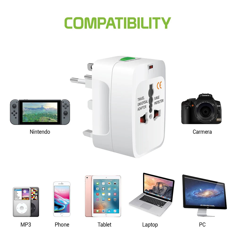 Portable AU US UK EU Converter All in One International Plug Adapter 2 USB Type C Ports World Travel AC Power Charger Adapter