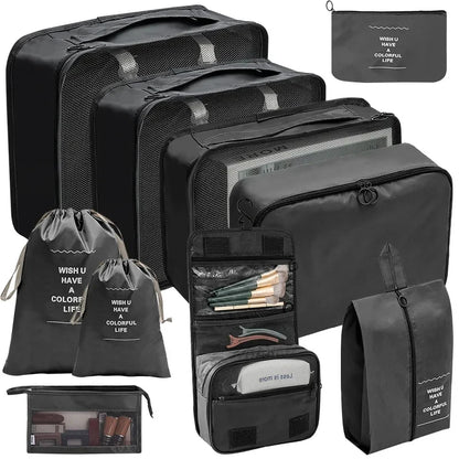 10/7 Pcs Set Travel Organizer Storage Bags Suitcase Packing Cubes Cases Portable Wardrobe Luggage Clothes Shoe Pouch Fold