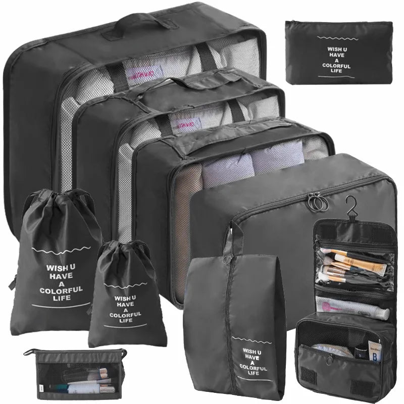 10/7 Pcs Set Travel Organizer Storage Bags Suitcase Packing Cubes Cases Portable Wardrobe Luggage Clothes Shoe Pouch Fold