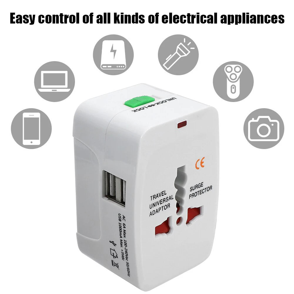 Portable AU US UK EU Converter All in One International Plug Adapter 2 USB Type C Ports World Travel AC Power Charger Adapter